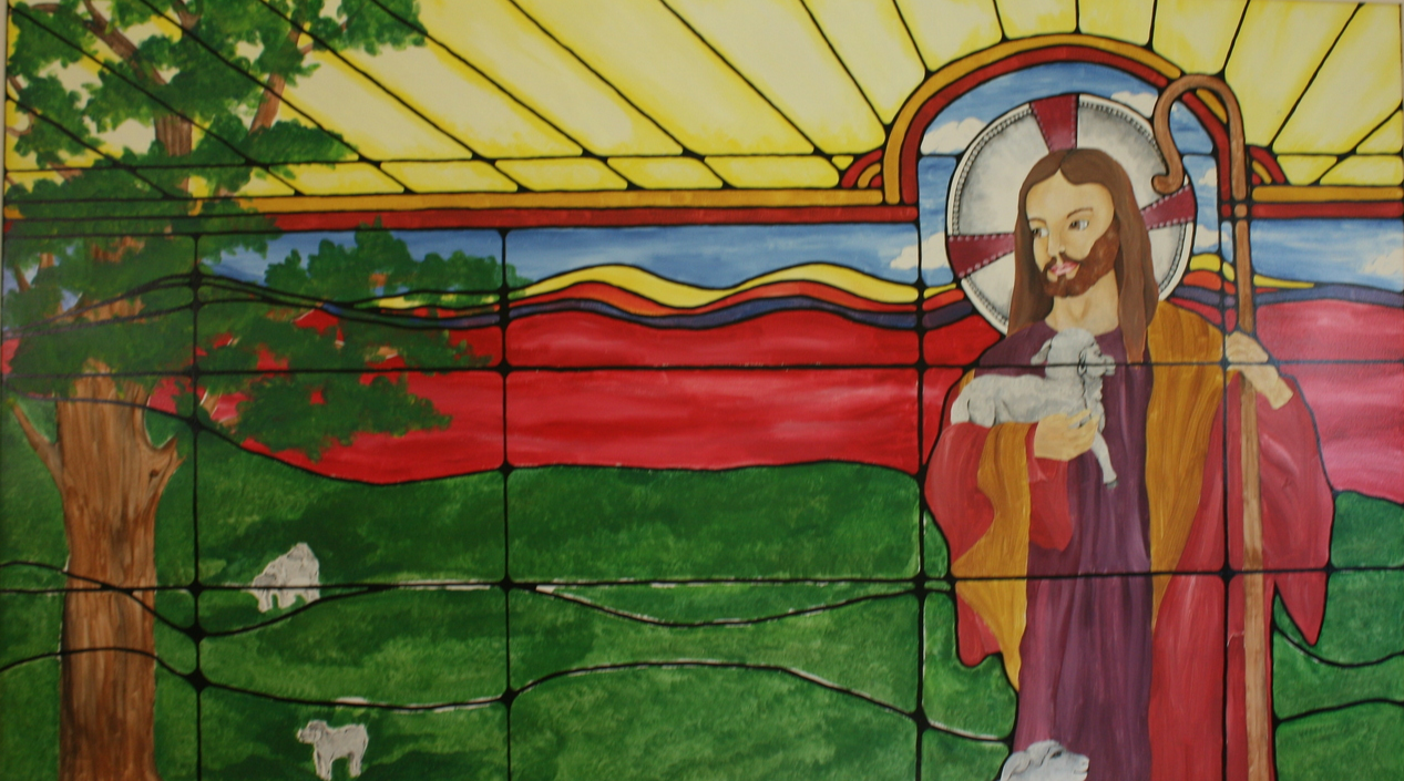 Mural of Jesus and sheep